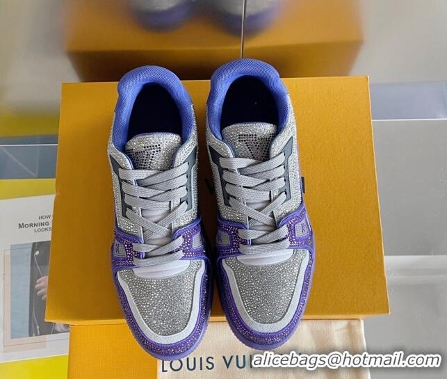 Pretty Style Louis Vuitton LV Trainer Sneakers with Allover Crystals Silver/Purple 412009