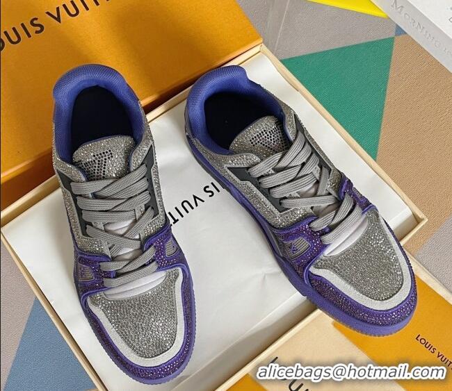 Pretty Style Louis Vuitton LV Trainer Sneakers with Allover Crystals Silver/Purple 412009