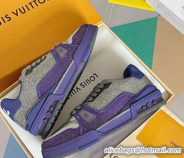 Pretty Style Louis Vuitton LV Trainer Sneakers with Allover Crystals Silver/Purple 412009