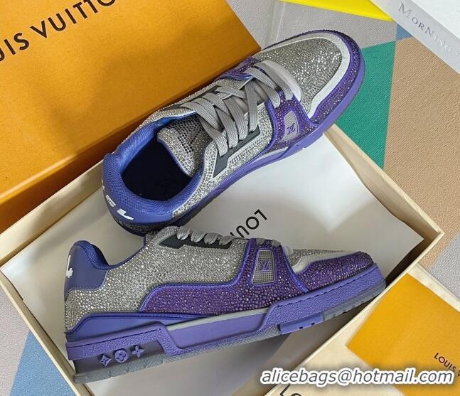 Pretty Style Louis Vuitton LV Trainer Sneakers with Allover Crystals Silver/Purple 412009