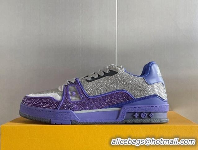 Pretty Style Louis Vuitton LV Trainer Sneakers with Allover Crystals Silver/Purple 412009