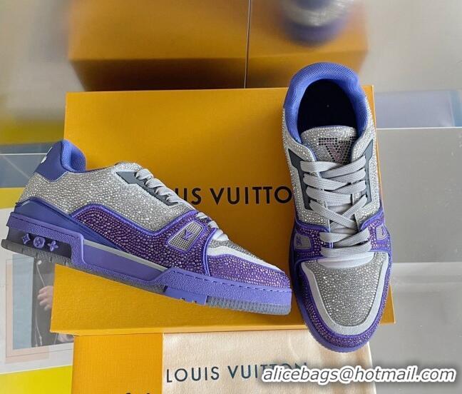 Pretty Style Louis Vuitton LV Trainer Sneakers with Allover Crystals Silver/Purple 412009