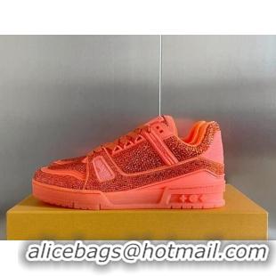 Hot Style Louis Vuitton LV Trainer Sneakers with Allover Crystals Orange 0412010