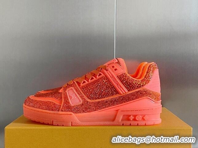 Hot Style Louis Vuitton LV Trainer Sneakers with Allover Crystals Orange 0412010