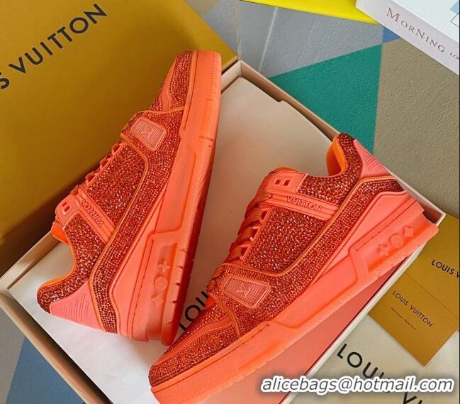 Hot Style Louis Vuitton LV Trainer Sneakers with Allover Crystals Orange 0412010