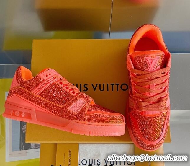 Hot Style Louis Vuitton LV Trainer Sneakers with Allover Crystals Orange 0412010