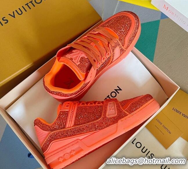 Hot Style Louis Vuitton LV Trainer Sneakers with Allover Crystals Orange 0412010