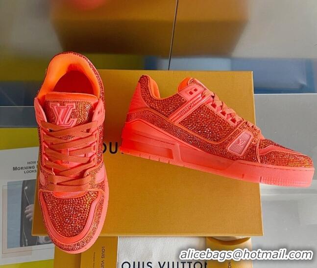 Hot Style Louis Vuitton LV Trainer Sneakers with Allover Crystals Orange 0412010