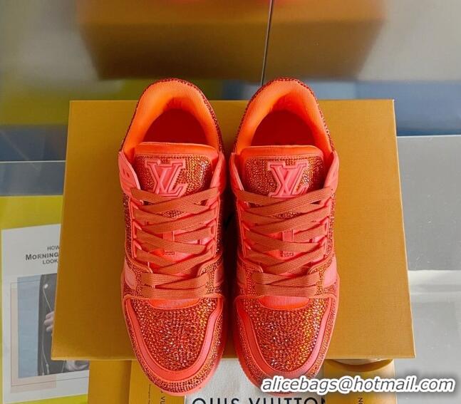 Hot Style Louis Vuitton LV Trainer Sneakers with Allover Crystals Orange 0412010