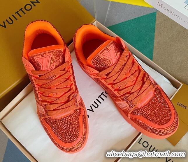 Hot Style Louis Vuitton LV Trainer Sneakers with Allover Crystals Orange 0412010