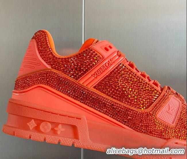 Hot Style Louis Vuitton LV Trainer Sneakers with Allover Crystals Orange 0412010