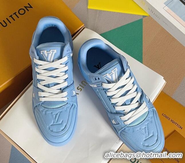 Sumptuous Louis Vuitton LV Trainer Sneakers in Monogram Leather Light Blue 1AAREY 0412012