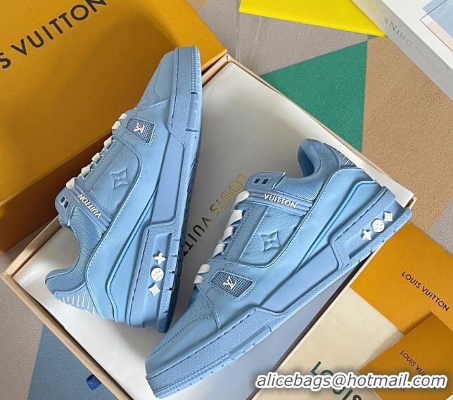 Sumptuous Louis Vuitton LV Trainer Sneakers in Monogram Leather Light Blue 1AAREY 0412012