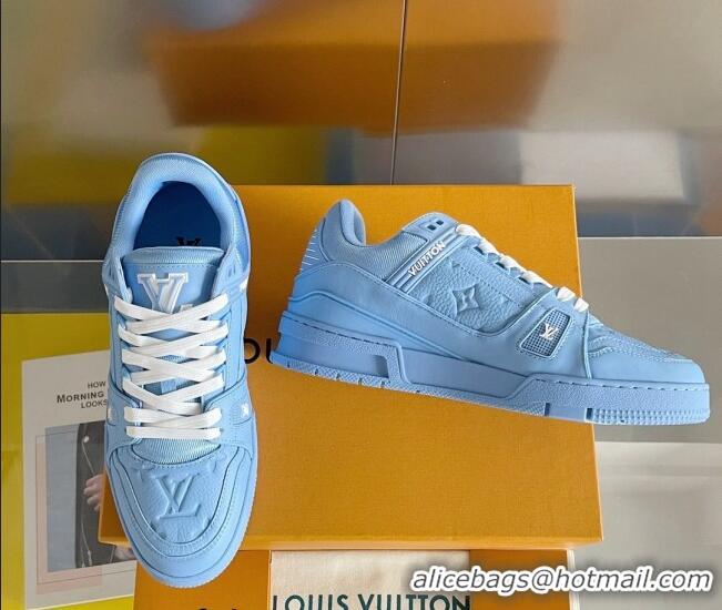 Sumptuous Louis Vuitton LV Trainer Sneakers in Monogram Leather Light Blue 1AAREY 0412012