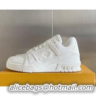 Charming Louis Vuitton LV Trainer Sneakers in Monogram Leather All White 0412014