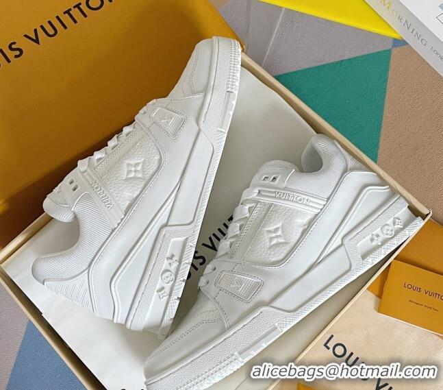 Charming Louis Vuitton LV Trainer Sneakers in Monogram Leather All White 0412014