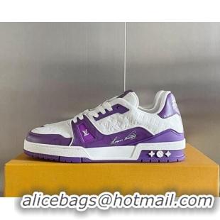 Top Quality Louis Vuitton LV Trainer Sneakers in Mini Monogram Leather Purple 0412019