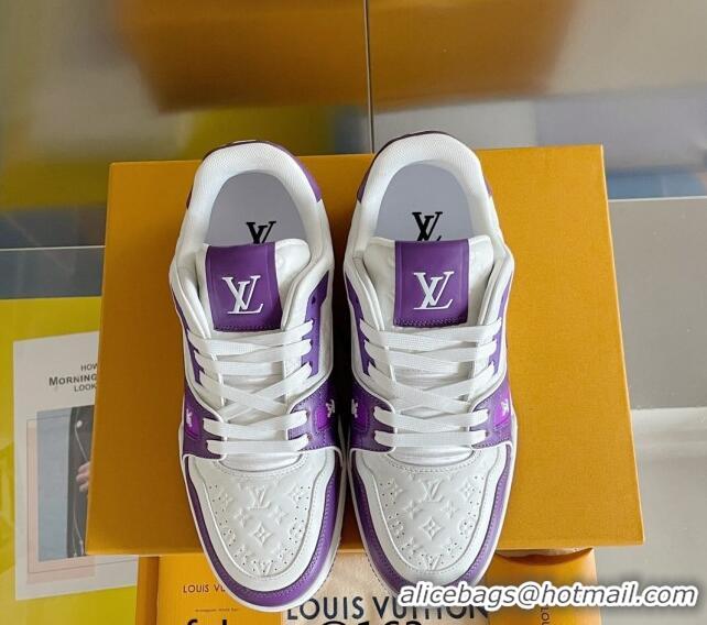 Top Quality Louis Vuitton LV Trainer Sneakers in Mini Monogram Leather Purple 0412019