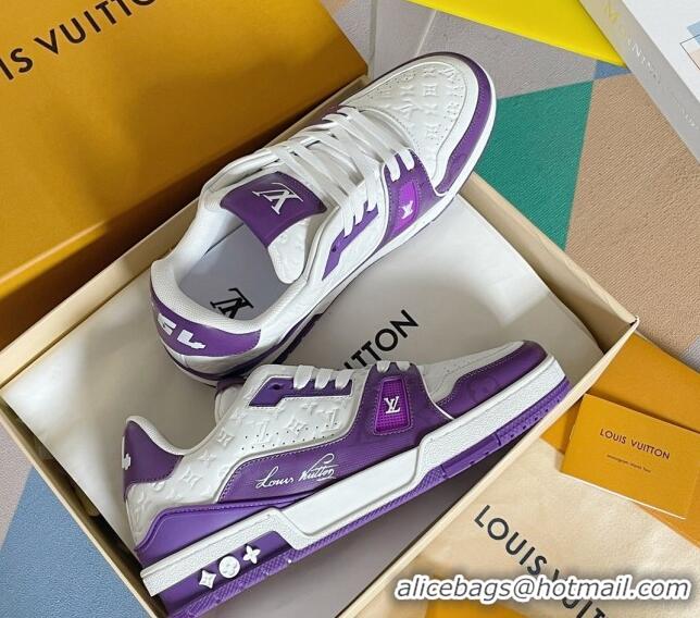 Top Quality Louis Vuitton LV Trainer Sneakers in Mini Monogram Leather Purple 0412019