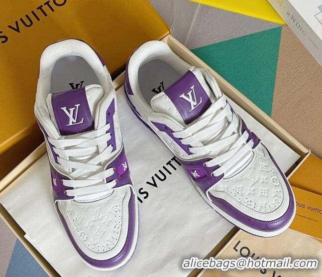 Top Quality Louis Vuitton LV Trainer Sneakers in Mini Monogram Leather Purple 0412019