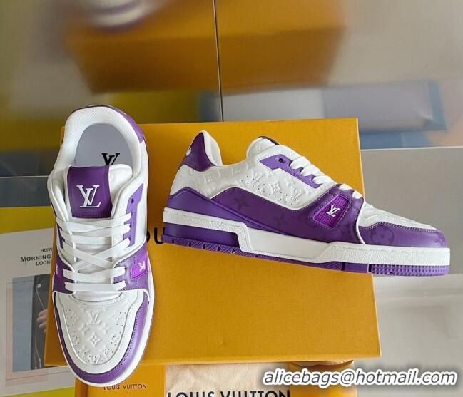 Top Quality Louis Vuitton LV Trainer Sneakers in Mini Monogram Leather Purple 0412019