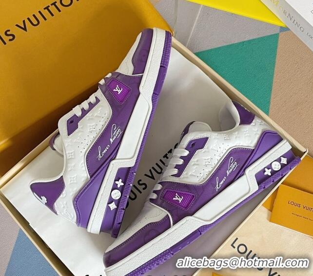 Top Quality Louis Vuitton LV Trainer Sneakers in Mini Monogram Leather Purple 0412019