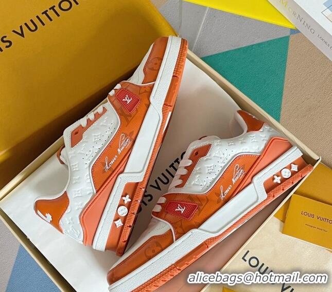 Good Looking Louis Vuitton LV Trainer Sneakers in Mini Monogram Leather Orange 0412020