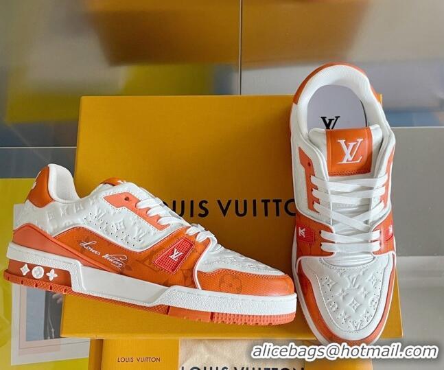 Good Looking Louis Vuitton LV Trainer Sneakers in Mini Monogram Leather Orange 0412020