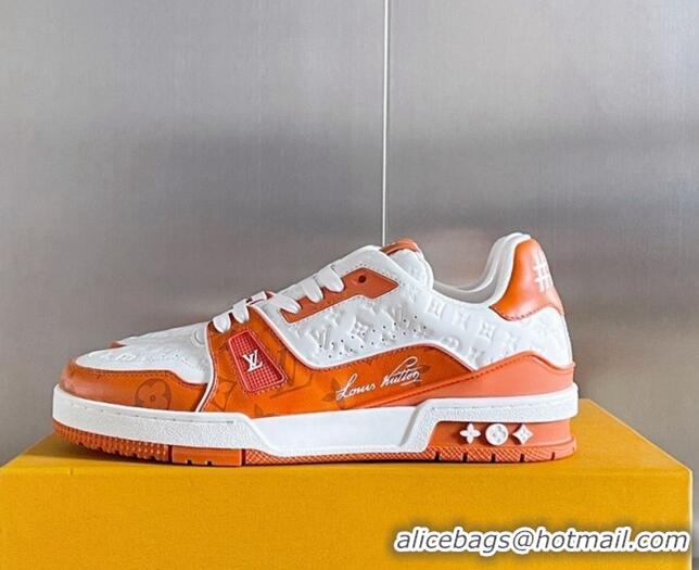 Good Looking Louis Vuitton LV Trainer Sneakers in Mini Monogram Leather Orange 0412020