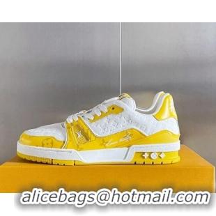 Durable Louis Vuitton LV Trainer Sneakers in Mini Monogram Leather Yellow 0412021