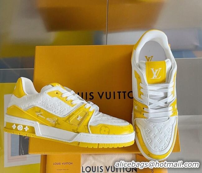 Durable Louis Vuitton LV Trainer Sneakers in Mini Monogram Leather Yellow 0412021