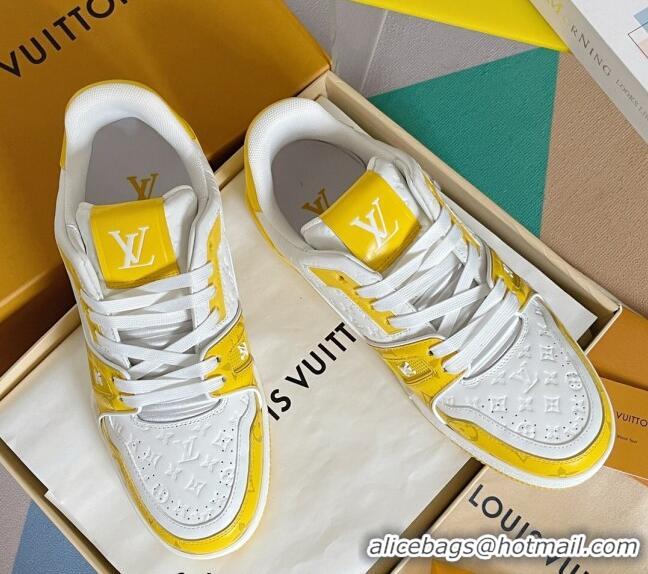 Durable Louis Vuitton LV Trainer Sneakers in Mini Monogram Leather Yellow 0412021