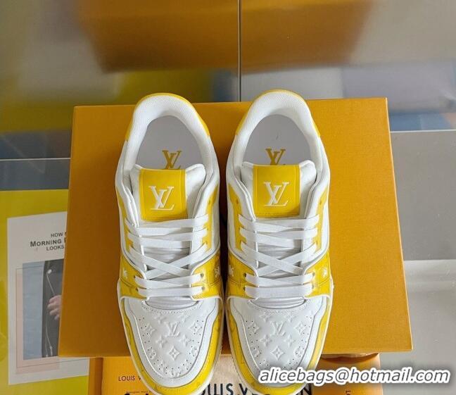 Durable Louis Vuitton LV Trainer Sneakers in Mini Monogram Leather Yellow 0412021