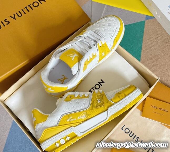 Durable Louis Vuitton LV Trainer Sneakers in Mini Monogram Leather Yellow 0412021