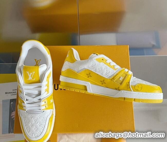 Durable Louis Vuitton LV Trainer Sneakers in Mini Monogram Leather Yellow 0412021