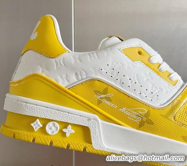 Durable Louis Vuitton LV Trainer Sneakers in Mini Monogram Leather Yellow 0412021