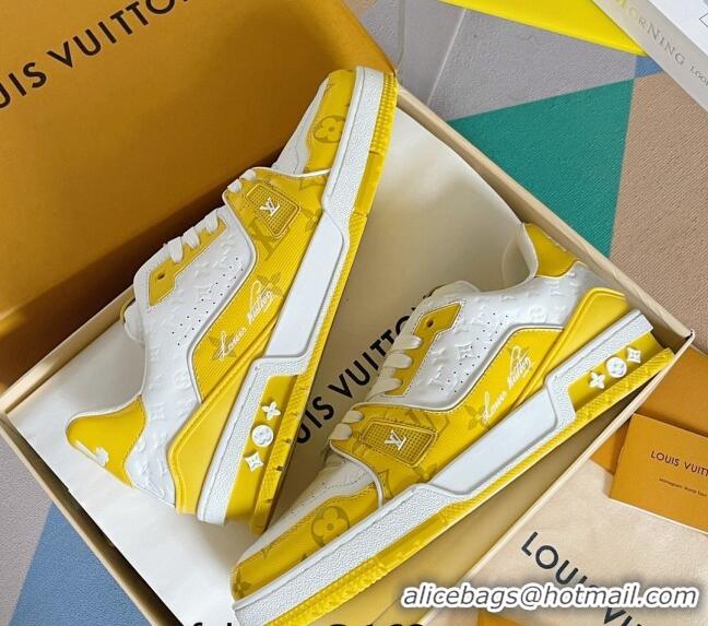 Durable Louis Vuitton LV Trainer Sneakers in Mini Monogram Leather Yellow 0412021