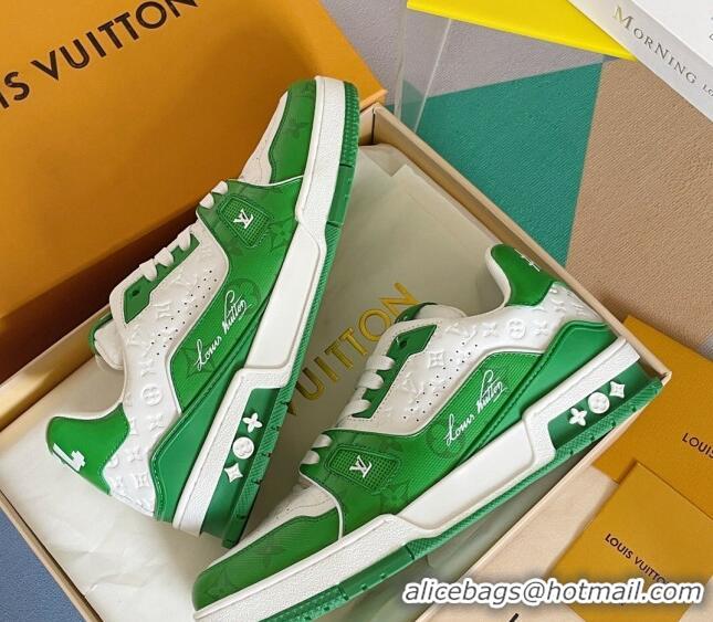 Best Grade Louis Vuitton LV Trainer Sneakers in Mini Monogram Leather Green 0412022