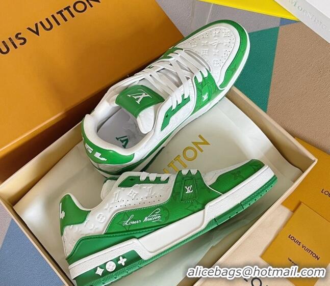 Best Grade Louis Vuitton LV Trainer Sneakers in Mini Monogram Leather Green 0412022