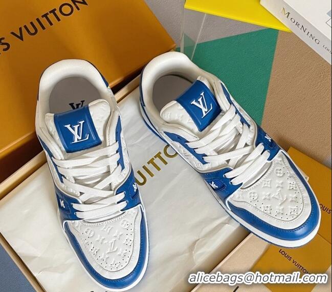 Best Price Louis Vuitton LV Trainer Sneakers in Mini Monogram Leather Blue 412023