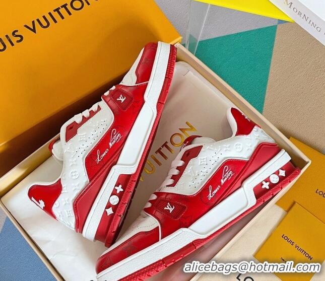 Best Product Louis Vuitton LV Trainer Sneakers in Mini Monogram Leather Red 412024