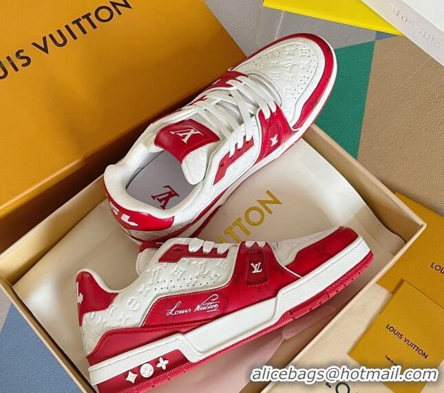 Best Product Louis Vuitton LV Trainer Sneakers in Mini Monogram Leather Red 412024