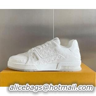 Classic Practical Louis Vuitton LV Trainer Sneakers in Mini Monogram Leather All White 0412026