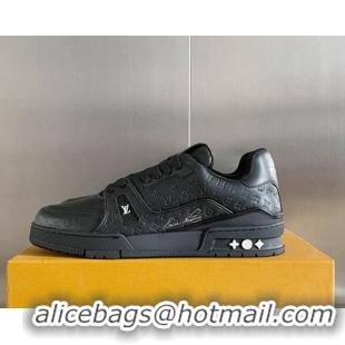 Comfortable Louis Vuitton LV Trainer Sneakers in Mini Monogram Leather Black 412027