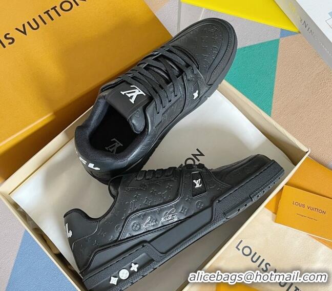 Comfortable Louis Vuitton LV Trainer Sneakers in Mini Monogram Leather Black 412027