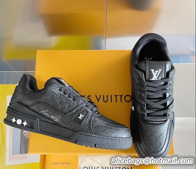 Comfortable Louis Vuitton LV Trainer Sneakers in Mini Monogram Leather Black 412027