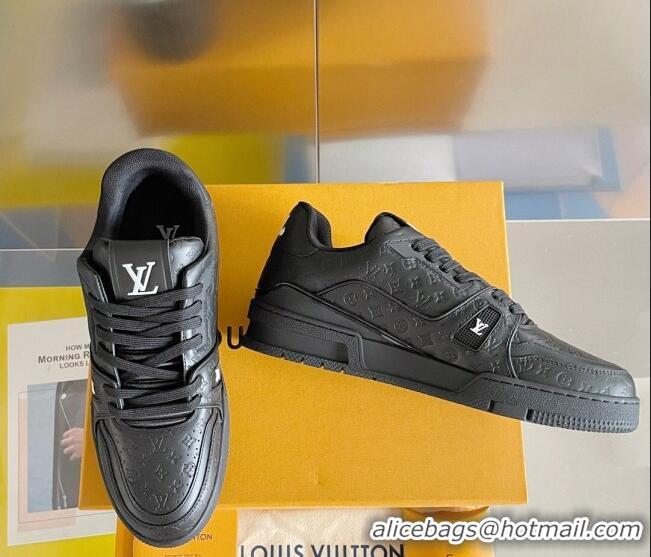 Comfortable Louis Vuitton LV Trainer Sneakers in Mini Monogram Leather Black 412027