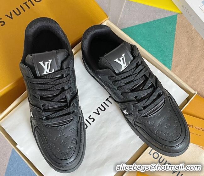 Comfortable Louis Vuitton LV Trainer Sneakers in Mini Monogram Leather Black 412027