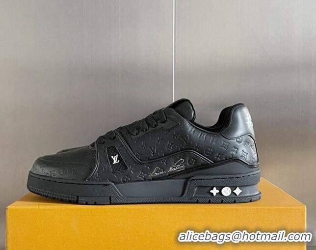 Comfortable Louis Vuitton LV Trainer Sneakers in Mini Monogram Leather Black 412027