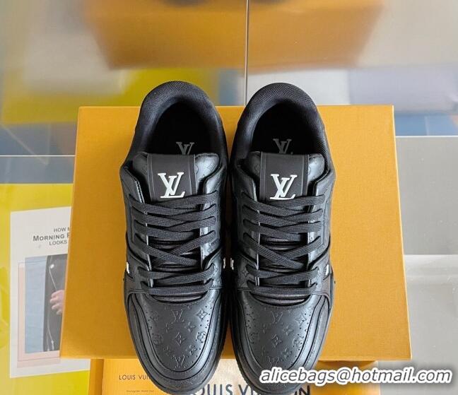 Comfortable Louis Vuitton LV Trainer Sneakers in Mini Monogram Leather Black 412027